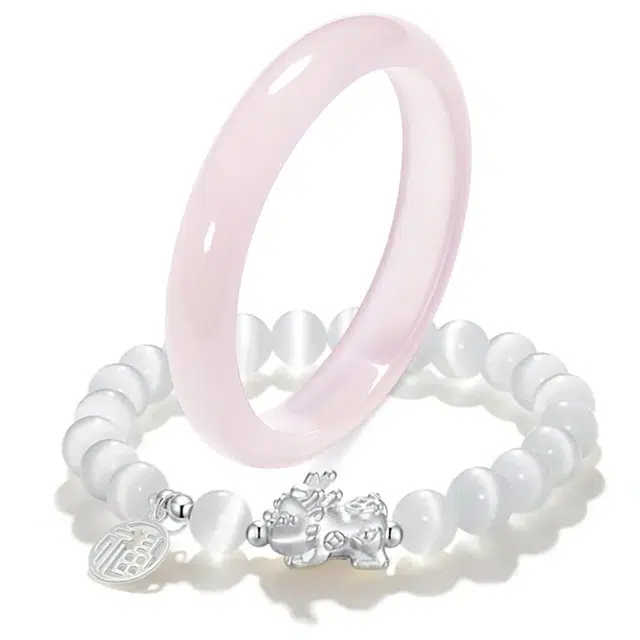 【正缘桃花】 琉堇 贵妃镯 招财国风好寓意 宫廷风汉服旗袍新中式国潮高级感百搭风#好运 玻璃猫眼 手镯 女款