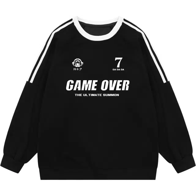 王者荣耀 鲁班七号款 美式复古街头横杠经典撞色设计插肩袖圆领套头长袖卫衣 男女同款