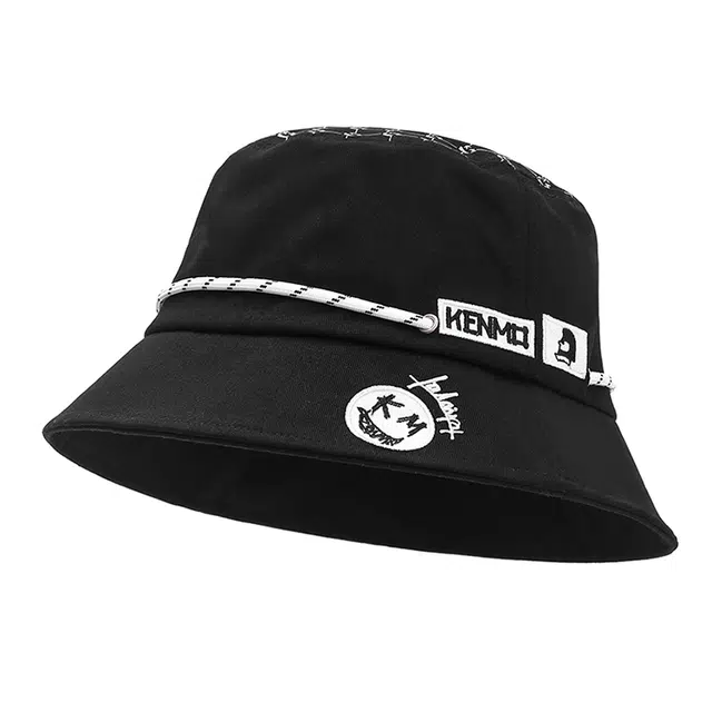 肯默 创意笑脸抽绳街头嘻哈四季遮阳 棉 渔夫帽 男女同款情侣款