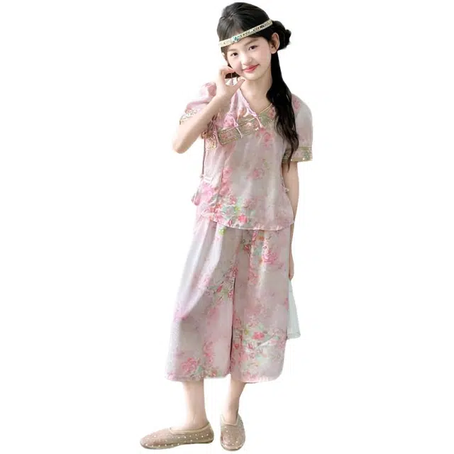 木木兔休闲运动套装 时髦洋气新中式旗袍时尚女孩舒适两件套亲子装