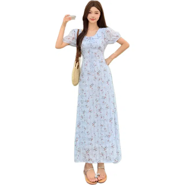 缪斯的诱惑 碎花裙法式茶歇温柔系掐腰显瘦休闲裙短袖连衣裙 女款