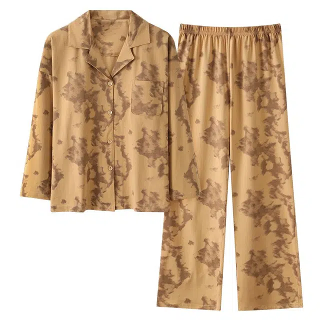 俏韵 翻领长袖长裤开衫简约甜美可爱薄款家居服可外穿睡衣套装 女款