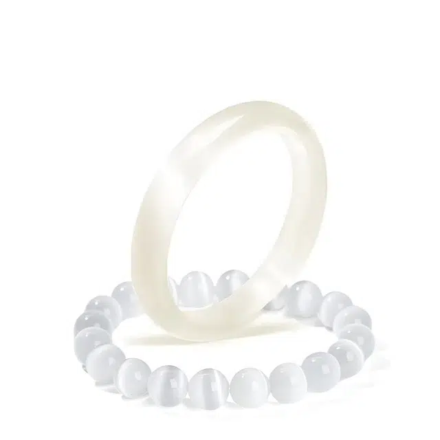 【白月光荔枝冻】 京华录 烟雨江南一步一响叠戴国潮新中式精致古风清冷感冰透素圈温柔淡雅汉服旗袍简约个性#好运 玻璃猫眼 手镯 女款