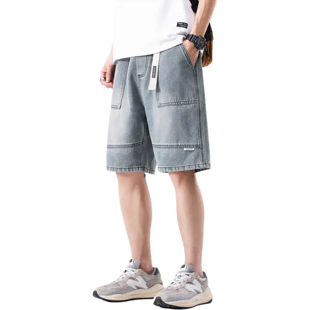 瑞梵帝斯 夏季日系工装洗水潮牌复古水洗做旧学生党简约中裤设计感美式高街休闲日常通勤经典宽松直通五分百搭牛仔短裤 男款