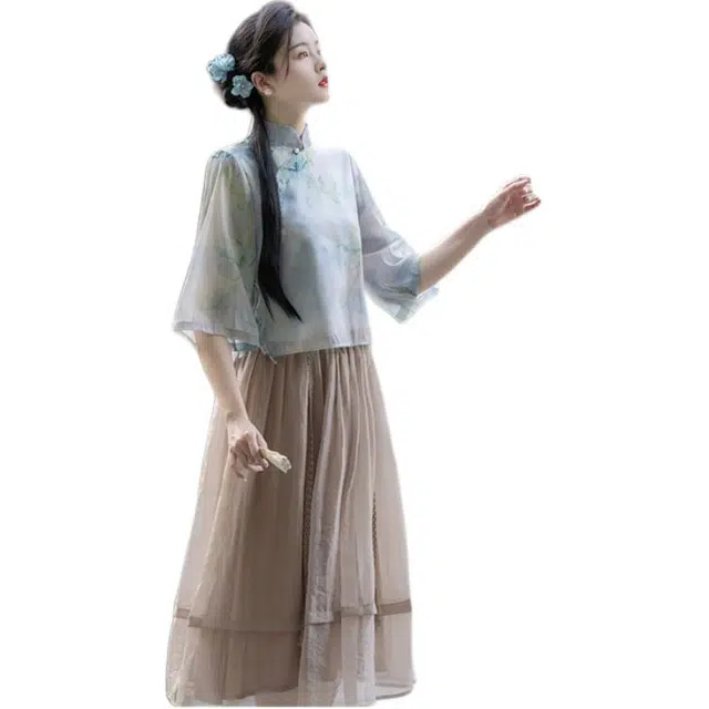 丝絮丝绸 新中式文艺典雅气质国风设计汉服裙装套装 女款