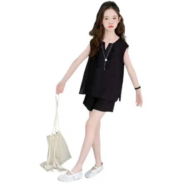 天才小熊休闲运动套装 女童夏季大童潮牌小孩衣服 小女孩无袖 舒适洋气时髦 漂亮 甜美