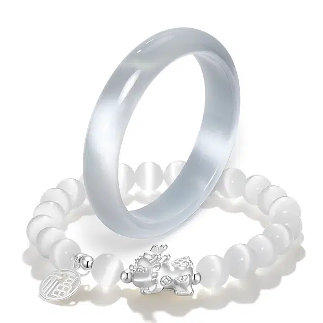 【招财吞金兽*清透灵动】 郁馨 福牌貔貅 一步一响温柔典雅宫廷风贵妃清冷氛围感精致汉服旗袍#好运 玻璃猫眼 手镯 女款