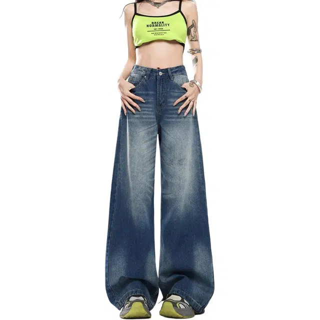 如续 复古水洗阔腿女宽松显瘦休闲拖地裤长裤牛仔裤 女款