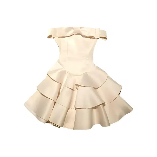 苏九儿 法式富家千金气质女夏季蝴蝶结一字肩收腰短裙无袖连衣裙 女款