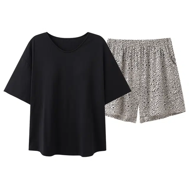 莫代尔 时尚气质百搭圆领套头纯棉带胸垫防凸点家居服可外穿睡衣套装 女款