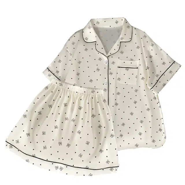 俏韵 翻领夏季可爱印花短袖休闲舒适夏天薄款家居服可外穿睡衣套装 女款