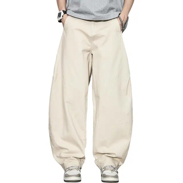 童先森 复古工装夏季纯色中腰长裤休闲裤 男款