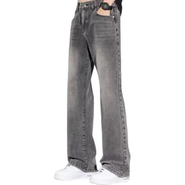 隐狼世家 裤子美式高街宽松微喇裤弯刀休闲裤长裤牛仔裤 男款