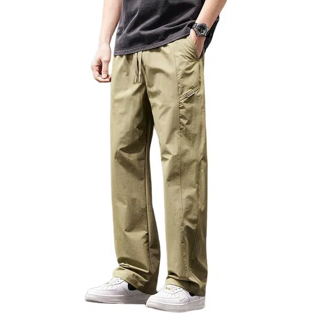 潮人榜 夏季薄款冰丝工装裤男士宽松直筒美式潮牌阔腿伞兵长裤子休闲 男款