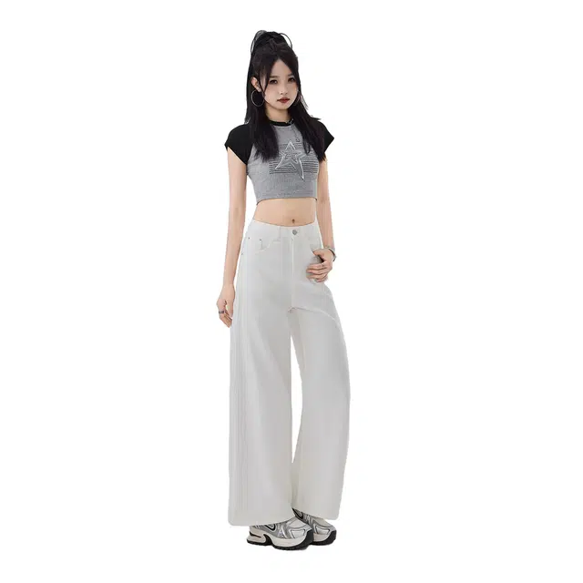 艾格 夏季薄款宽松垂感直筒裤子莱赛尔天丝阔腿牛仔裤 女款