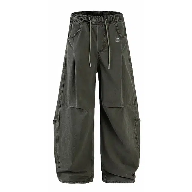 虫小绿 美式工装高街夏季薄款大码高腰宽松显瘦阔腿梨形身材裤子时尚潮流休闲裤 男女同款