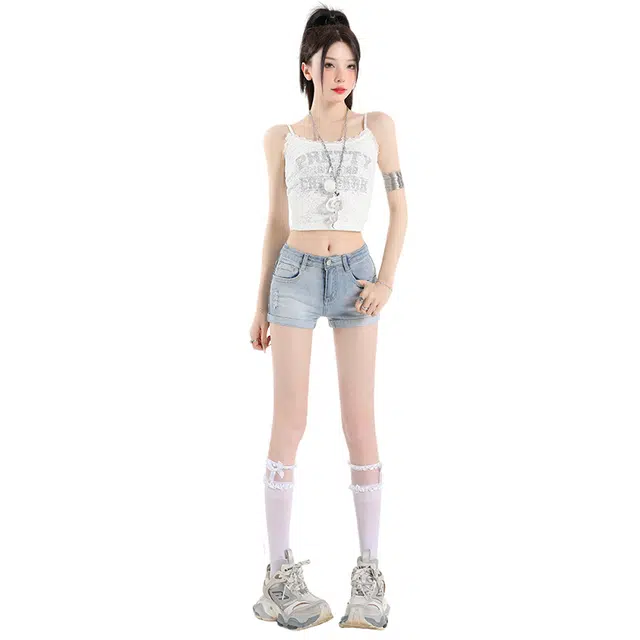 玫丝朵 美式潮流甜美辣妹百搭热裤牛仔短裤 女款