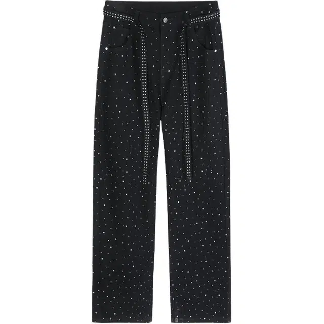 童先森 烫钻个性宽松直筒满钻重磅美式高街裤子牛仔裤 男款