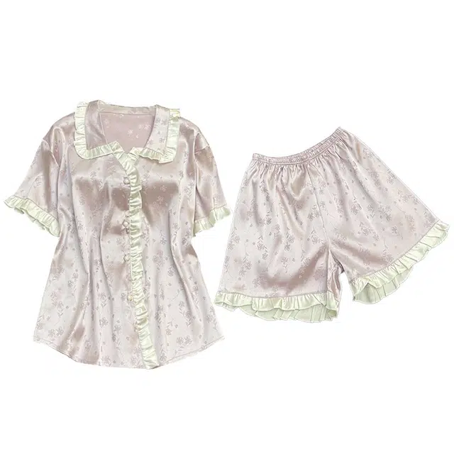 俏韵 翻领夏季可爱短袖短裤休闲甜美舒适夏天薄款家居服可外穿睡衣套装 女款