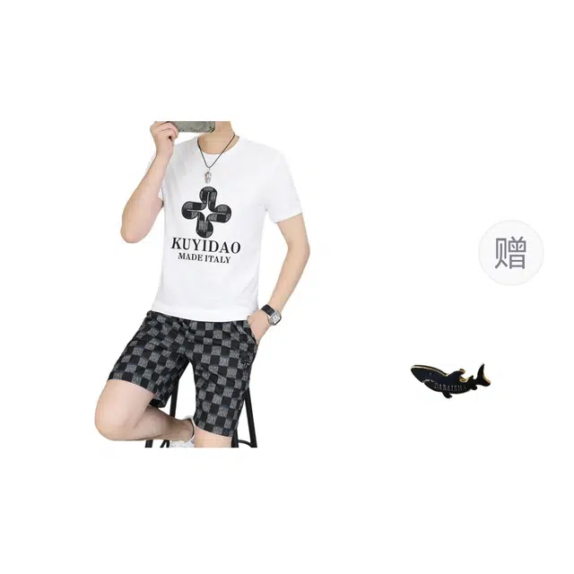 大白鲨 夏季潮流时尚短袖青年帅气长裤休闲两件套套装 男款