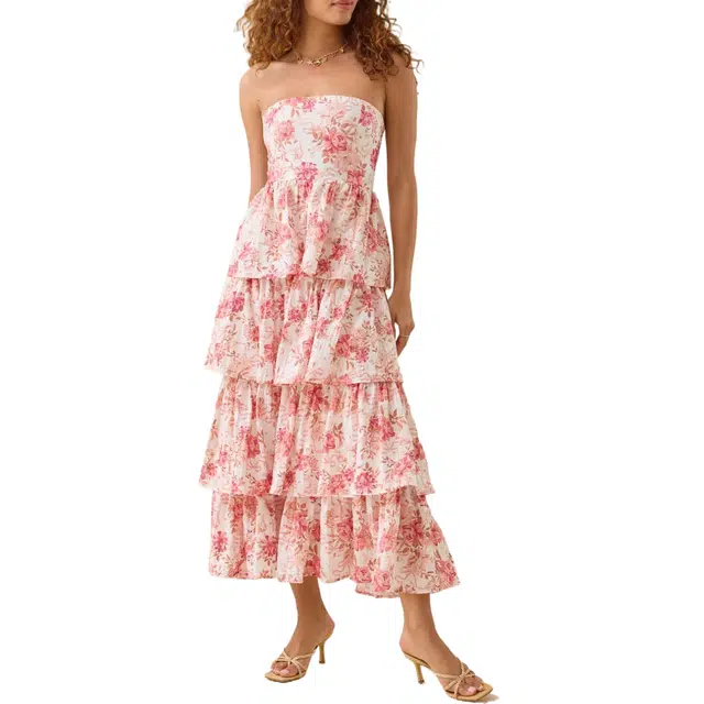 ALTAR'D STATE Rose Floral Tired Maxi Dress