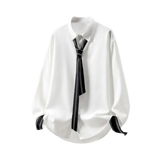 沐诚阳译 领带长袖纯色韩版潮款休闲百搭学生班服潮流衬衫 男款