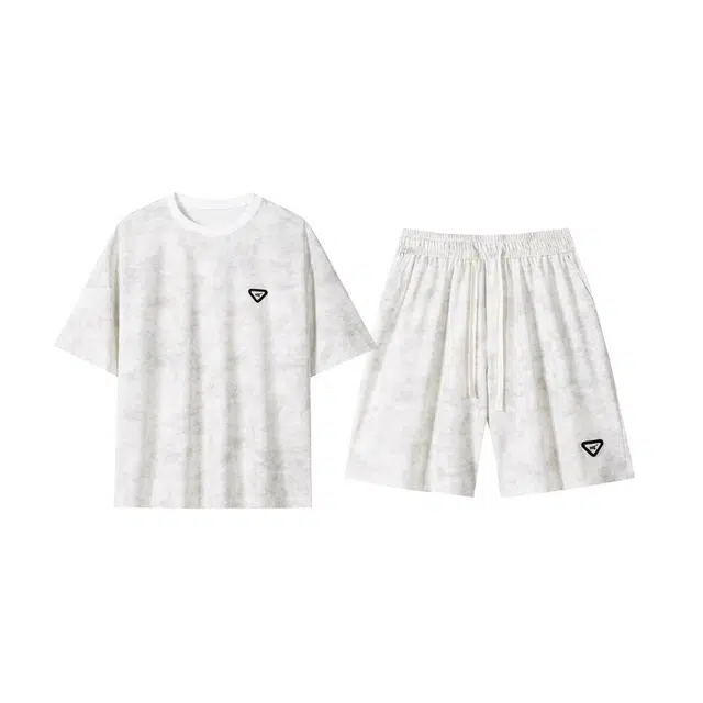 零氏 美式高街扎染冰丝透气舒适百搭宽松基础款短袖短裤休闲运动套装 男女同款