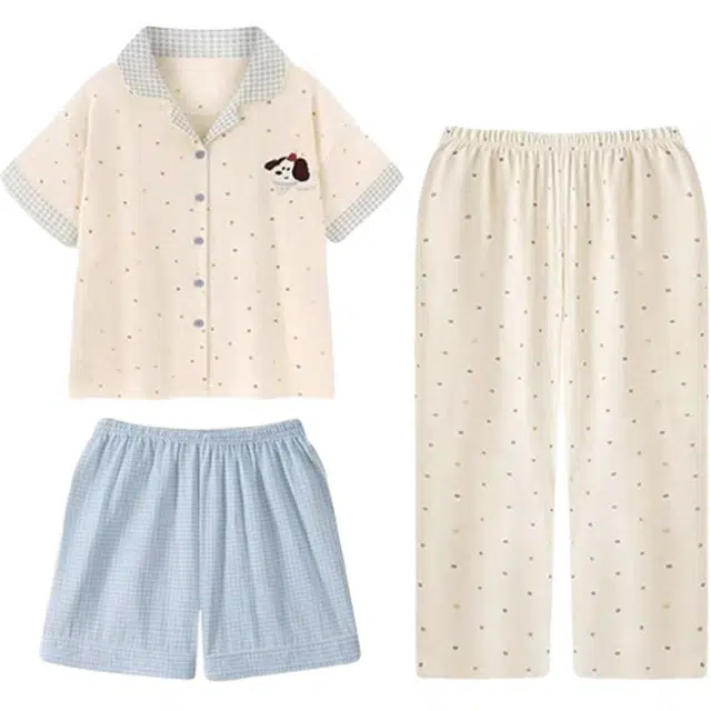 顶瓜瓜 夏季女透气舒适简约休闲可爱卡通家居服睡衣套装 女款