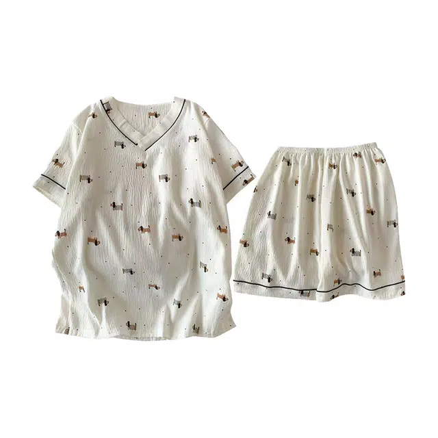 顶瓜瓜 夏季女透气舒适简约休闲亲肤清新家居服睡衣套装 女款
