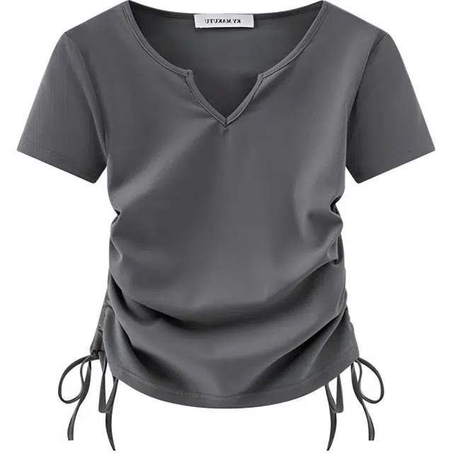 THREE V-Neck Drawstring T-Shirt