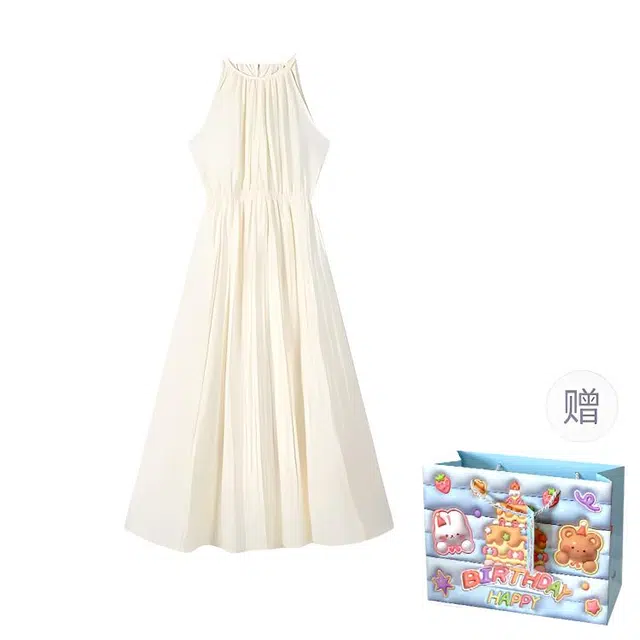 轻迎 法式度假风露背高级设计感背心气质收腰无袖连衣裙 女款