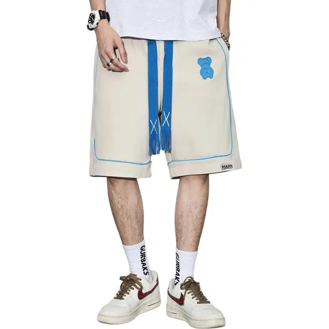 童先森 美式复古高街卡通动漫中腰五分休闲短裤 男款