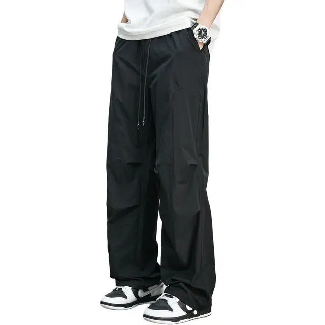 童先森 速干褶皱伞兵裤夏季宽松直筒裤子潮牌美式防晒工装裤长裤休闲裤 男款