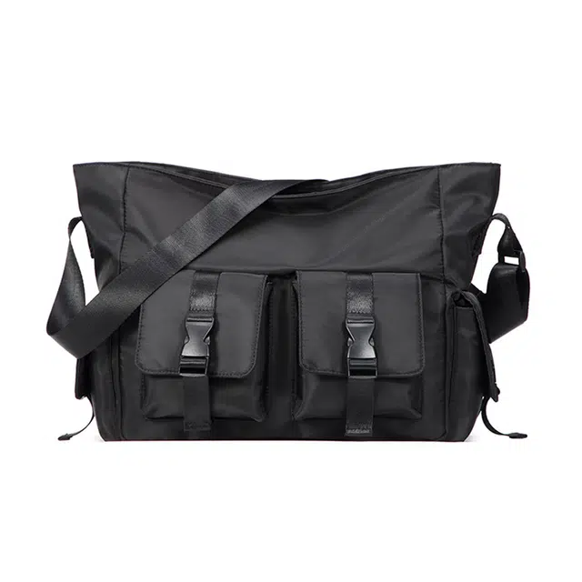 老人头 机能工装风通勤百搭 织物 单肩斜挎包 常规 男款 黑色