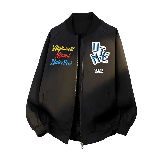 物质公式 重磅美式高街复古潮牌棒球领仿万针刺绣趣味字母印花设计感宽松户外运动轻便防风耐磨教练服外套时尚潮流飞行员短款夹克 男女同款