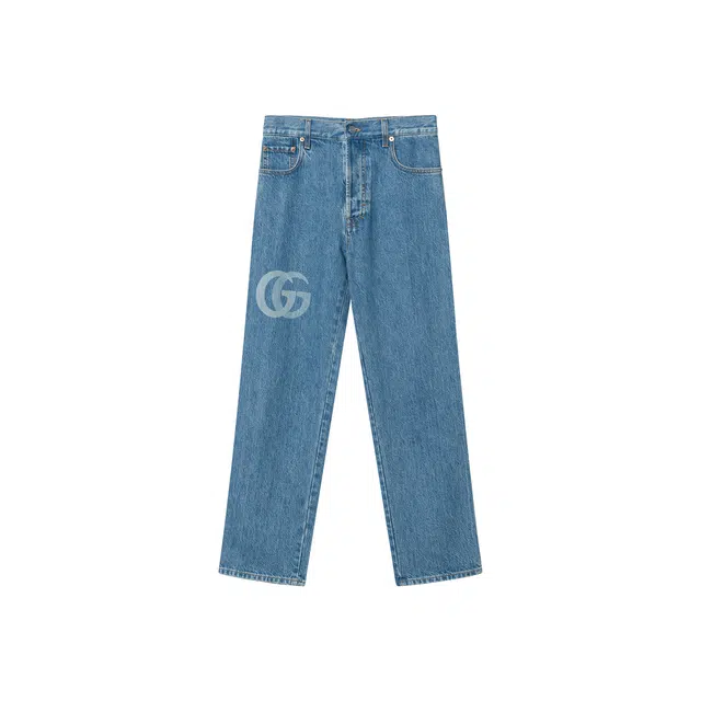 Gucci Logo Mid-Rise Slim Jeans Blue