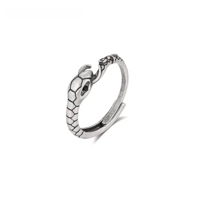阿葱饰品 新中式国潮复古灵蛇 个性小众设计嘻哈朋克潮酷高级感可调节#好运 钛钢 戒指 男款