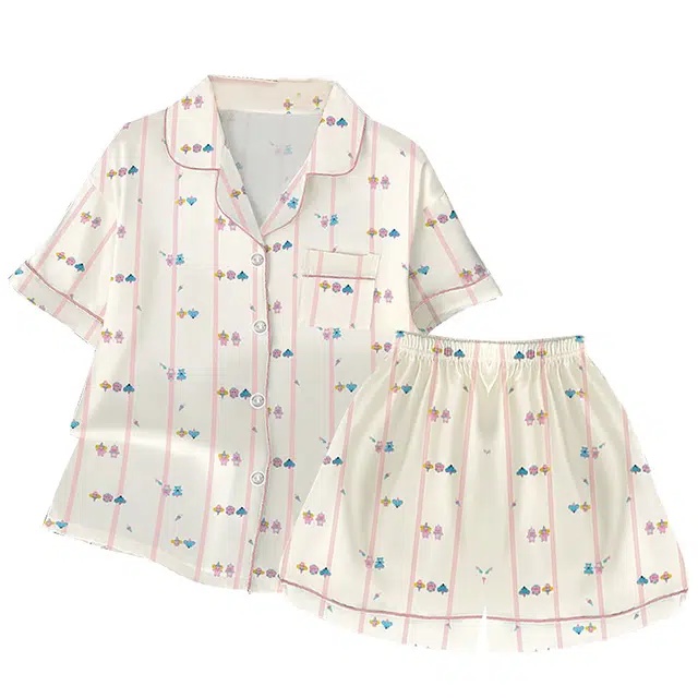 俏韵 翻领卡通夏季可爱印花短袖休闲舒适夏天薄款家居服可外穿睡衣套装 女款