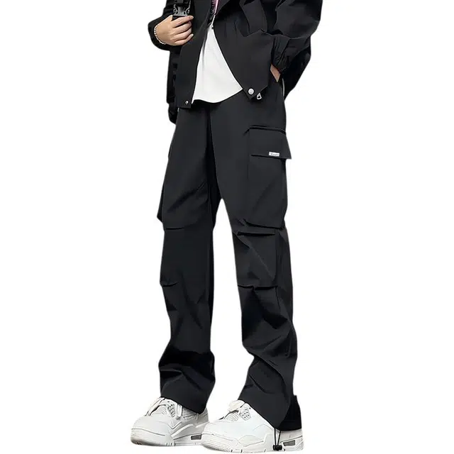 半空山 美式高街纯色立体多口袋宽松直筒百搭休闲垂感户外机能伞兵工装裤 男女同款