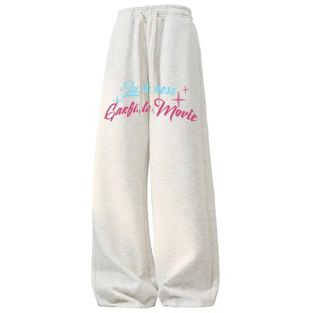 加菲猫家族 垂感透气舒适美式复古潮牌纯色简约宽松百搭日常户外运动吸湿排汗字母撞色印花阔腿拖地街头休闲裤 男女同款