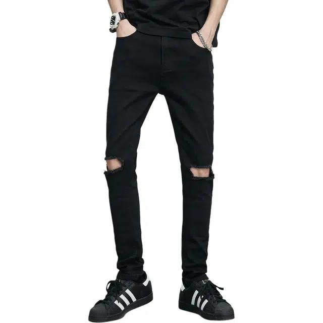 童先森 修身破洞中腰长裤休闲裤 男款