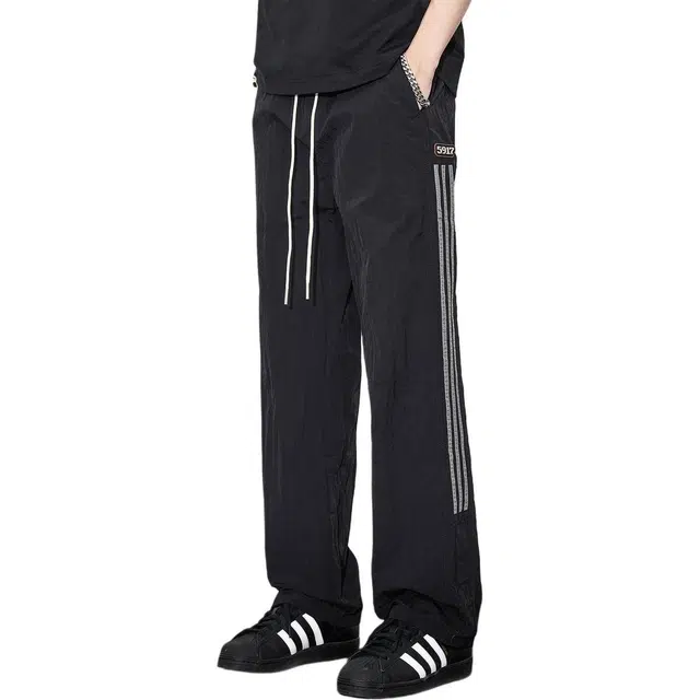 童先森 条纹拼接夏季透气纯色中腰长裤休闲裤 男款