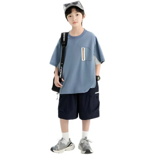 木木兔休闲运动套装 时髦洋气时尚男孩宽松舒适简约百搭两件套