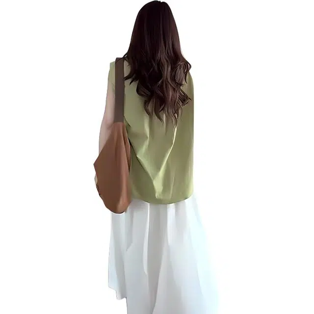 沐晓欣 薄款翻领坎肩衬衣小个子休闲上衣半身裙裙装套装 女款