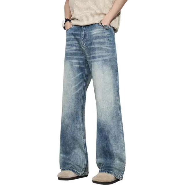 童先森 宽松复古垂感中腰长裤牛仔裤 男款