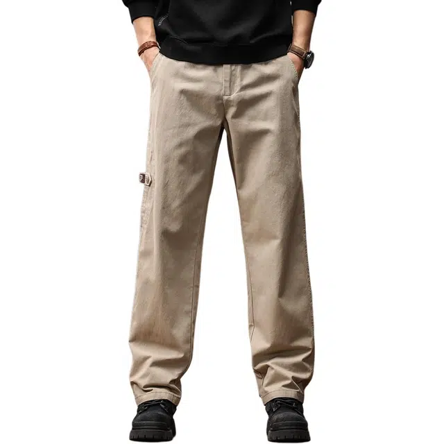 格蓝鹿 学院风潮牌宽松直筒纯棉阔腿大码复古松弛感户外休闲裤 男女同款