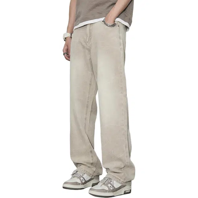 童先森 美式复古宽松中腰长裤牛仔裤 男款