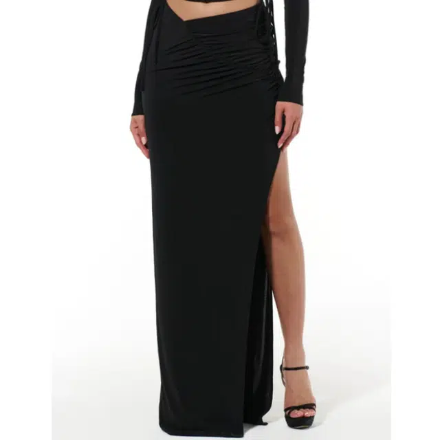 NAKED WARDROBE Hourglass Ruched Maxi Skirt