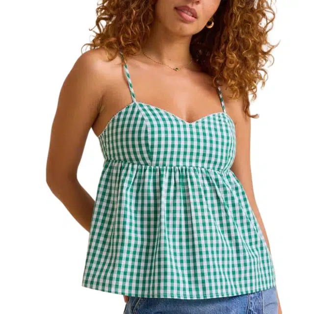 ALTAR'D STATE Fern Gingham Babydoll Tank