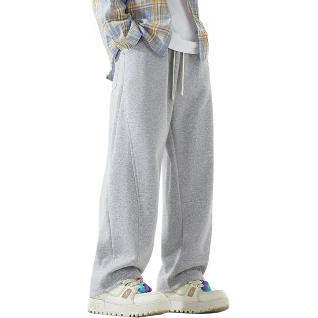 左岸 高街弯刀纯色简约宽松垂感阔腿直筒运动休闲裤 男款